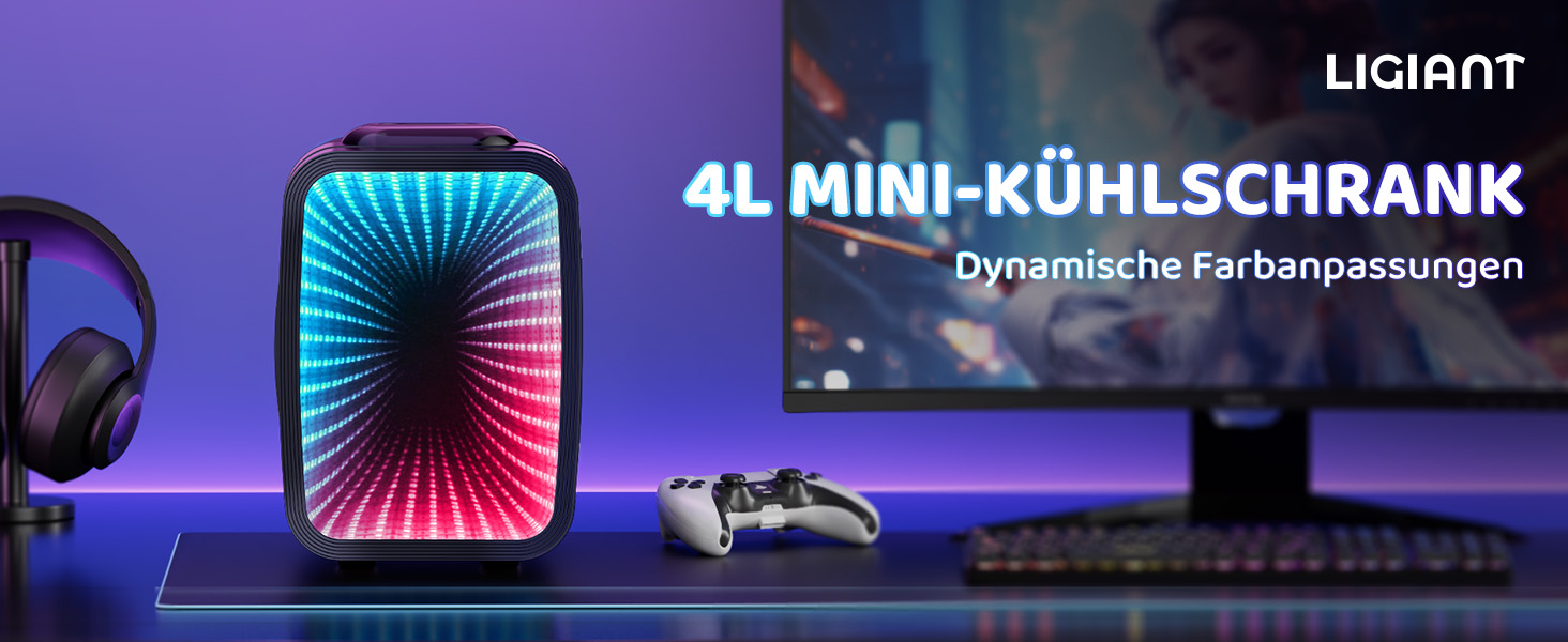 Міні-холодильник LIGIANT MF01C на 4л з підсвіткою (7 режимів), функція охолодження та підігріву, AC/DC, для авто, офісу та геймерської кімнати, чорний