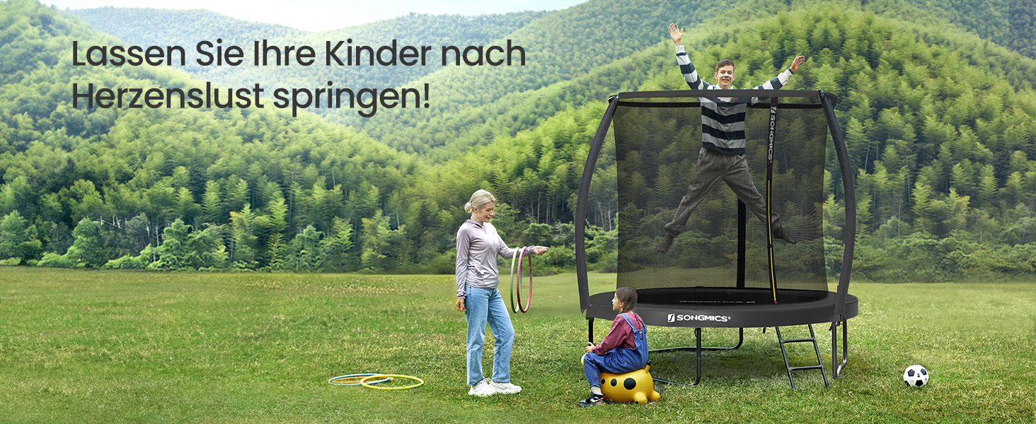 Батут SONGMICS вуличний Ø 244 см з захисною сіткою, драбиною та м'якими стійками - чорний