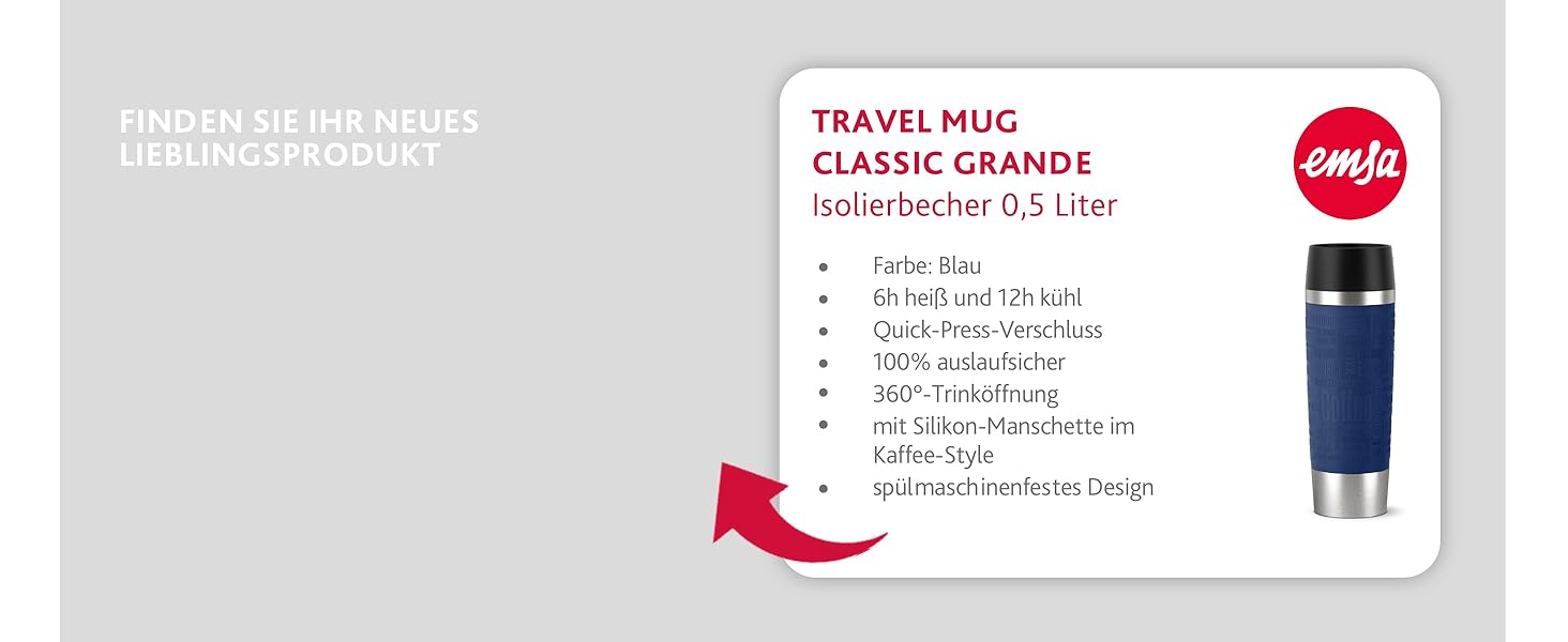 Термокружка Emsa Travel Mug Classic Twist 0.36 л, лавандова, з кришкою Quick-Press, для гарячих та холодних напоїв