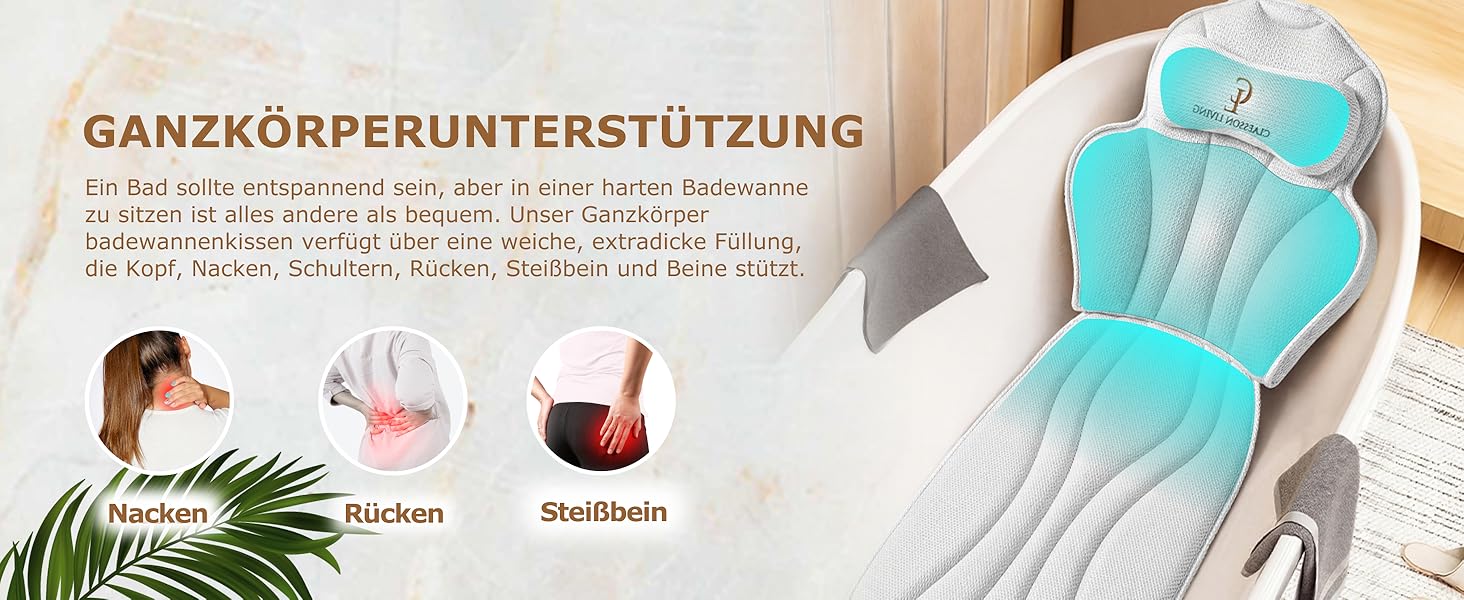 Подушка для ванни повне тіло (152x56 см) з підголівником (11 см) - біла. Підтримка шиї, спини та ніг. З сумкою для прання та подорожей, гачком для сушіння.