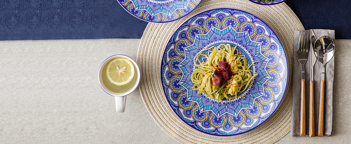 Посуд Vancasso Mandala, 16 предметів, порцеляновий набір для 4 осіб, блакитний, богемський стиль, ручна розпис