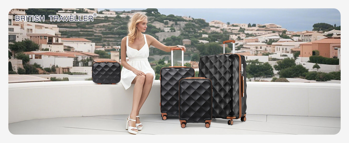 Чемодан ручної поклажі British Traveller 54x36.5x21.5 см з косметичкою, ABS+PC, 54x36.5x21.5 см