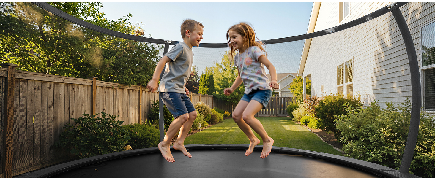 Батут JUMMICO вуличний Ø360 см з сіткою безпеки, чорний - для дітей та дорослих