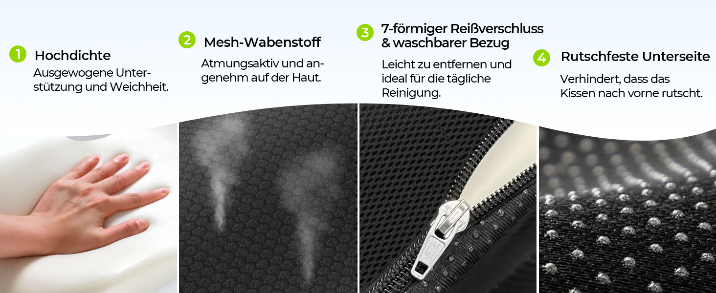 Ортопедична подушка для сидіння AUVON для офісного та автомобільного крісла, кільце для геморою, ергономічна - товстий пінополіуретан Memory Foam, міцна підтримка куприкової області та зняття болю, комфортне сидіння та покращення кровообігу