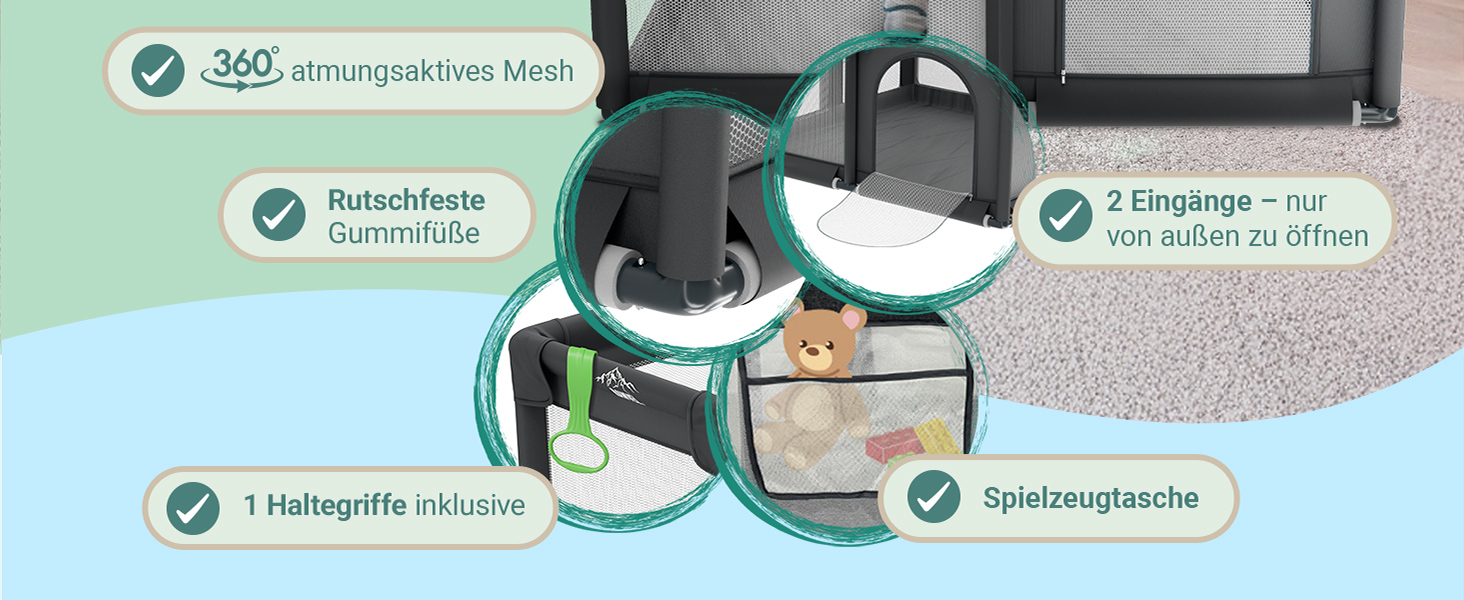 Дитячий манеж Laufstall – [НОВИНКА 2025] – Дитячий манеж, ігровий майданчик, огорожа для дитини, манеж для дітей, Play Pen – [Перевірено в лабораторії] – Дихаючий матеріал, повністю оббитий - 130x130 см