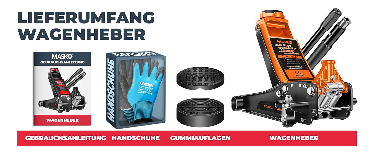 Гідравлічний домкрат MASKO 3T з низьким профілем (85-460 мм), 3 гумові накладки, для автомобілів SUV, 360° колеса, рукавички в комплекті. Підйомник-опора до 3 тонн (Помаранчевий)