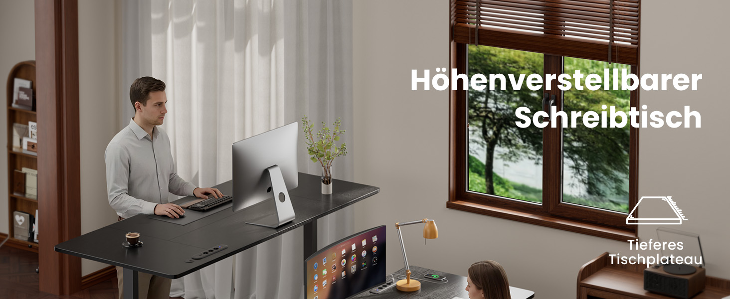 Електричний регульований стіл з шухлядами HLONONE 160x80 см, з розетками та USB, функція пам'яті, чорний