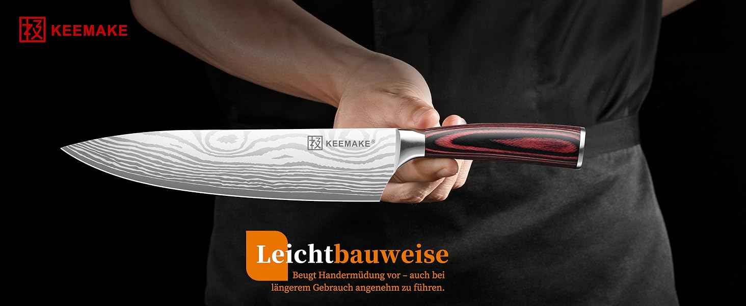 KEEMAKE Ніж кухарський 20см, професійний ніж для кухні з нержавіючої сталі з захистом леза, гострий ніж шеф-кухаря для м'яса, овочів, риби