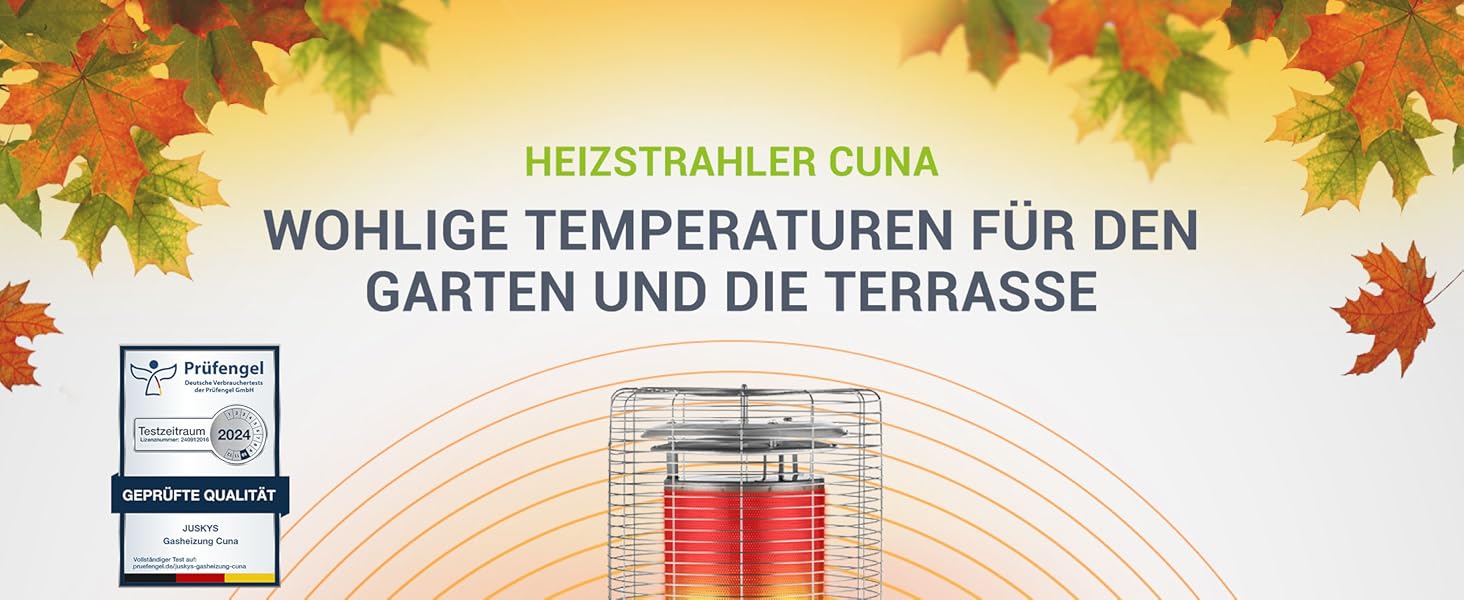 Газовий обігрівач для тераси Juskys® Cuna 11 кВт - обігрівач для тераси, балкону та саду - сумісний з 5 та 11 кг газовими балонами (Газовий балон не входить у комплект)