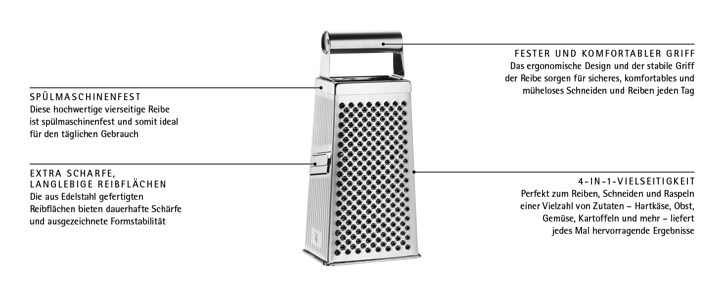 Терка для овочів WMF Gourmet Vierkantreibe з нержавіючої сталі Cromargan, 4-гранна, 8 x 24 см