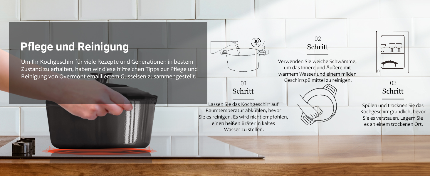 Чавунна каструля-гульяшник Overmont з емалевим покриттям, 26 см, 5.2 л, Graphite Gray — універсальний сотейник з кришкою для тушкування та запікання в духовці