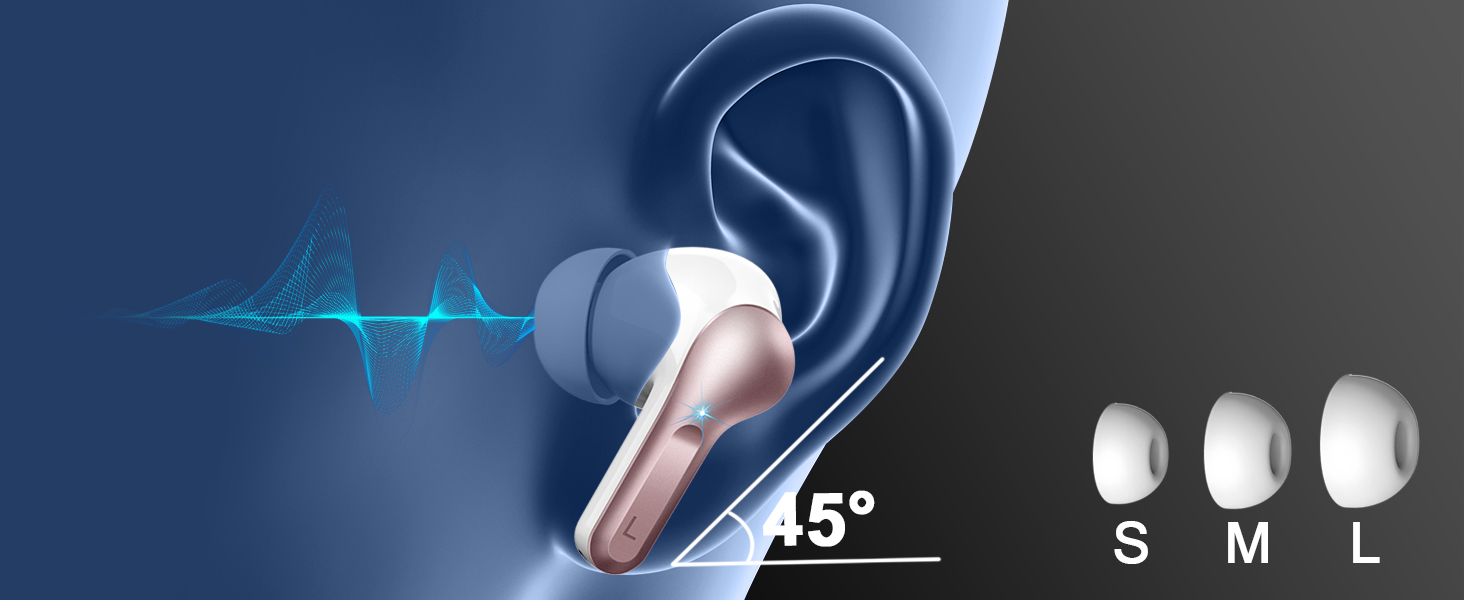 Навушники Bluetooth, 2024, 48 год бездротовий, Bluetooth 5.3, 3D Hi-Fi, мікрофон ENC, 3.8 г, IP7, світлодіод, USB-C, рожеве золото