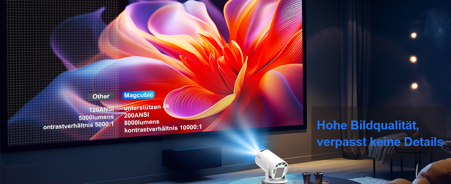 Портативний проєктор Mini Beamer 4K з Android 11: Smart, електричний фокус, 5G WiFi 6, BT 5.0, Full HD 1080P, 260ANSI, авто-корекція трапецеїдальних спотворень, 5W динамік