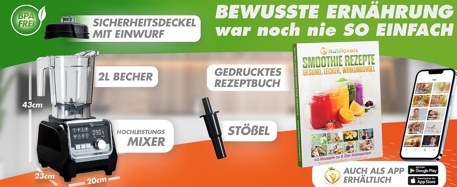 Високопродуктивний блендер NUTRI-BLENDER MAX 2000 Вт, 2 л Tritan, без бісфенолу А, 9 рівнів, цифровий таймер, книга рецептів