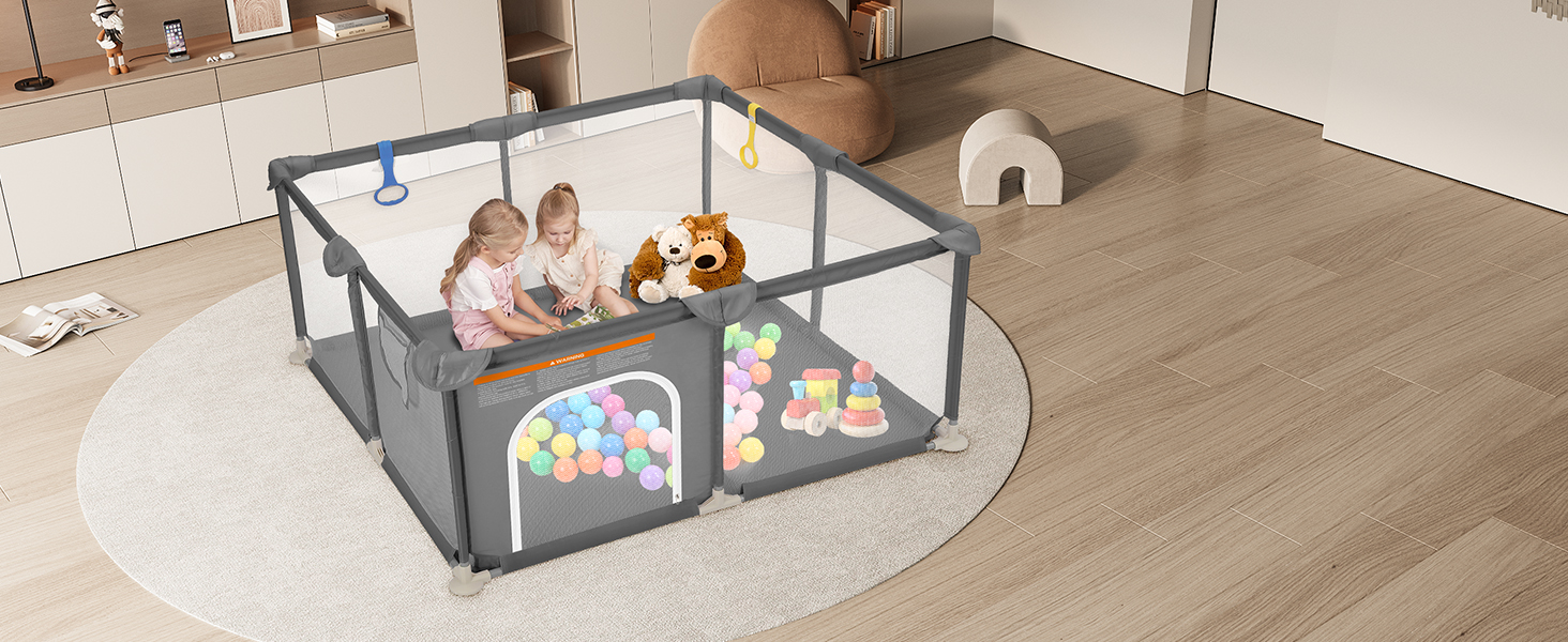 Дитячий манеж Dripex 124x124 см, сірий, з дихаючим мережем, Oxford 210D, для гри та безпеки