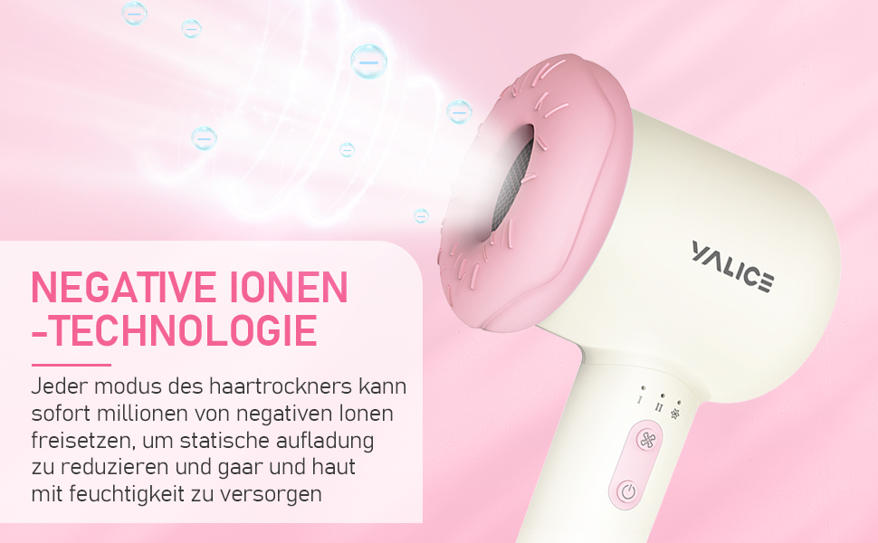 Бездротовий фен для немовлят, міні-фен для дітей, акумуляторний дитячий фен для чутливої шкіри з 3 швидкостями, підходить для 0-3 роки (Рожевий) Donut Рожевий