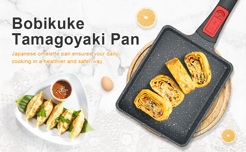 Сковорода з антипригарним покриттям Bobikuke Tamagoyaki, знімна ручка, для всіх типів плити, її можна мити в духовці та посудомийній машині