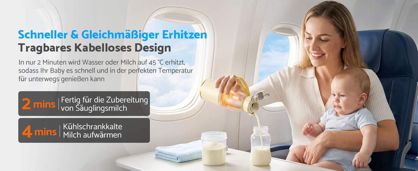 eSynic Підігрівач для пляшечок 450 мл з акумулятором 15000mAh, нержавіюча сталь 316, швидкий нагрів за 2-3 хв, для грудного молока та води, USB-C, BPA-free, для подорожей та нічного годування