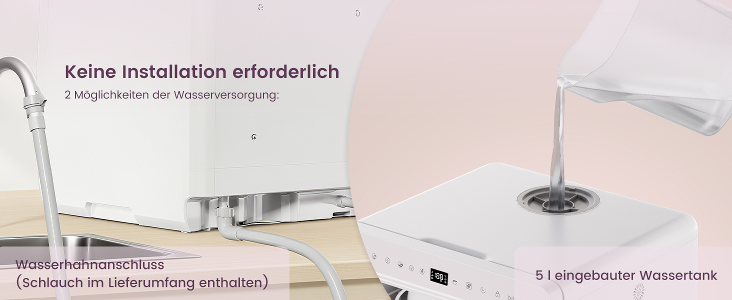 Посудомийна машина HAVA для столу з пом'якшувачем води та підвищеною енергоефективністю, 8 програм миття, блокування від дітей та відкладений старт, не потребує встановлення - ніжний лавандовий колір, TDJR09