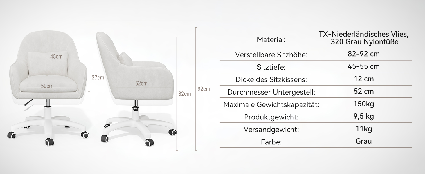 Крісло Aivermeil для дому та офісу, з м'якою оббивкою з велюру, з підголовником, поворотне, регульоване по висоті, ергономічне, для робочого кабінету, спальні, до 120 кг, біле