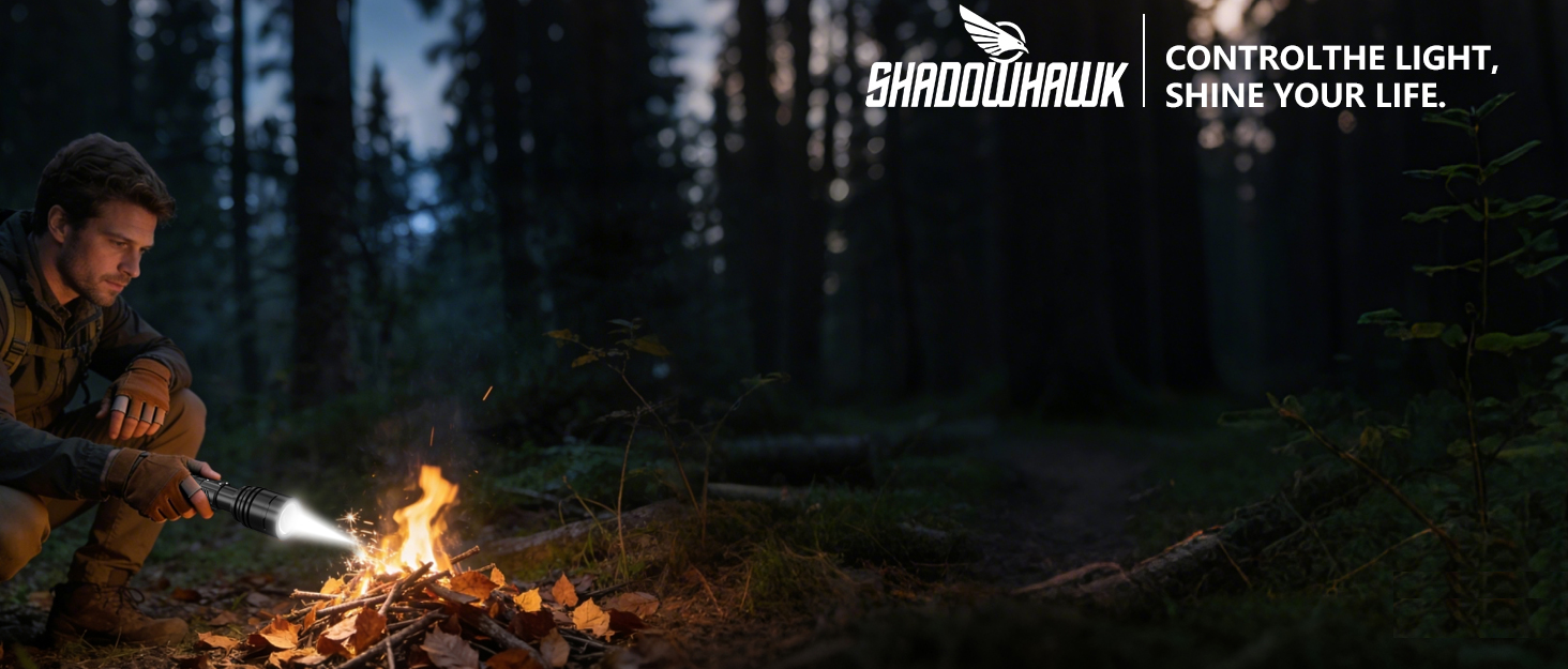 Потужний тактичний ліхтарик Shadowhawk LED 1 000 000 Лм, 50Вт, акумулятор 6000mAh, дальність 1000м, LCD-дисплей, функція розпалювання вогню, чорний — для кемпінгу та виживання