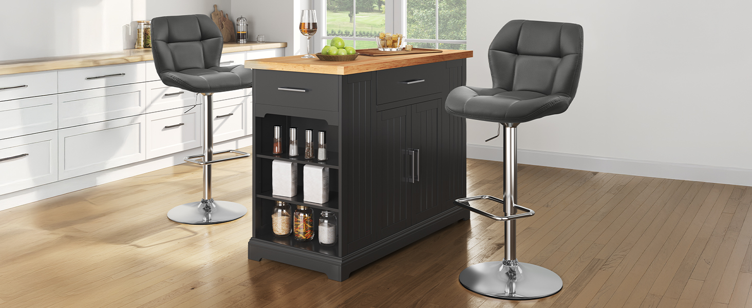 Барні стільці Yaheetech, комплект 2 шт, регульована висота, 360° обертання, з підніжкою, для кухні, чорний/сірий