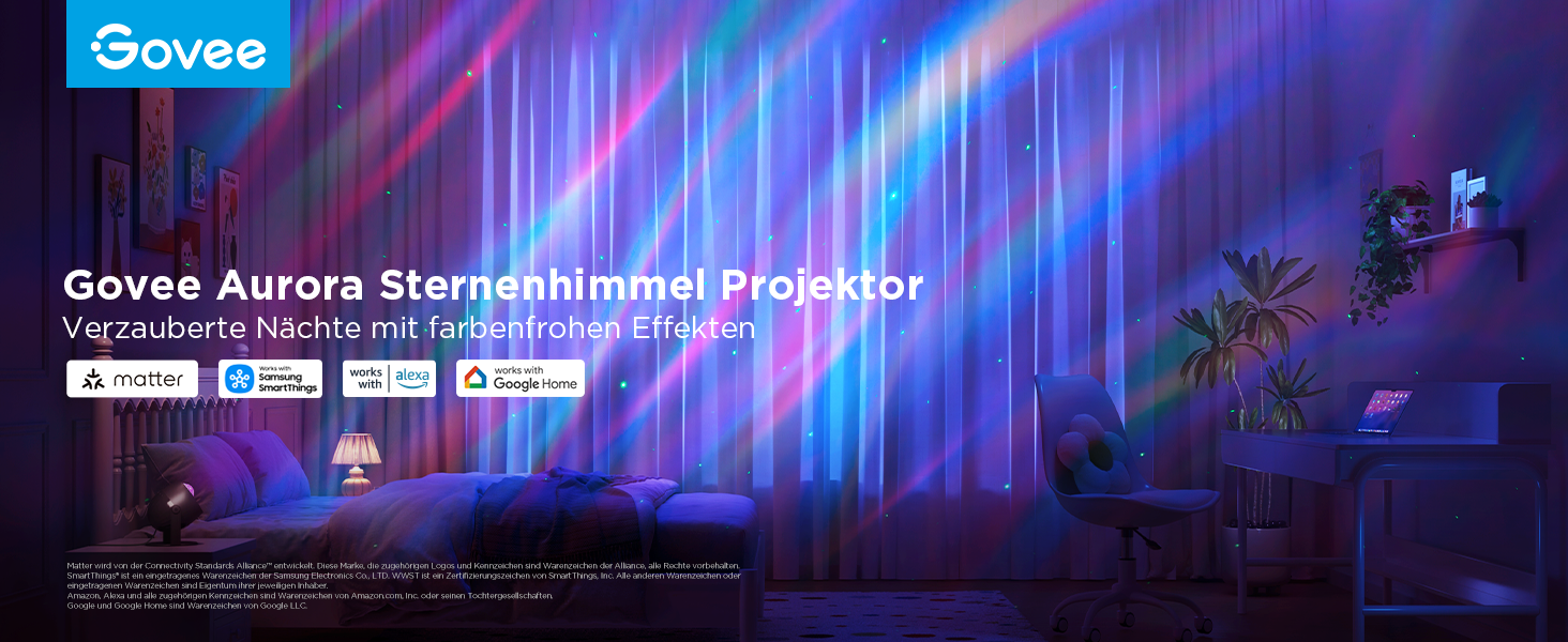 Проєктор зоряного неба Govee RGBW Aurora: Лампа, 52 сцени, таймер, 18 шумів, сумісність з Alexa Matter, для дитячої кімнати та спальні