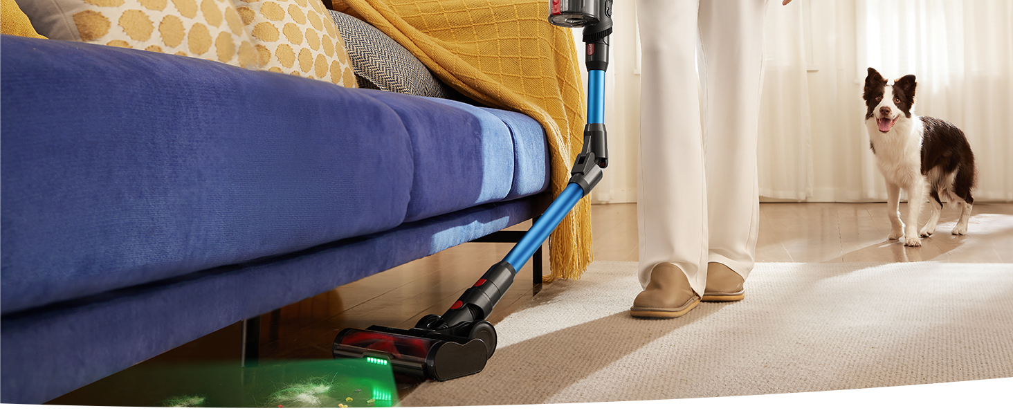 Бездротовий пилосос Proscenic P16: акумуляторний, 550W, 65 хв роботи, гнучкий згин, GreenEye, антизаплутувальна насадка, для килимів, твердих поверхонь, шерсті тварин, синій