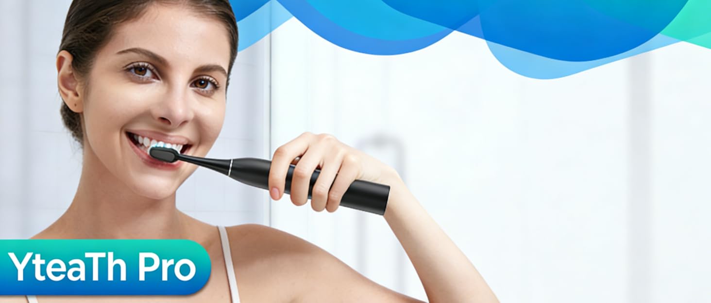 Електрична звукова зубна щітка для дорослих і дітей, 5 режимів чищення, 3 рівні інтенсивності, таймер, 8 насадок, кейс для подорожей, перезаряджувана, жовтий