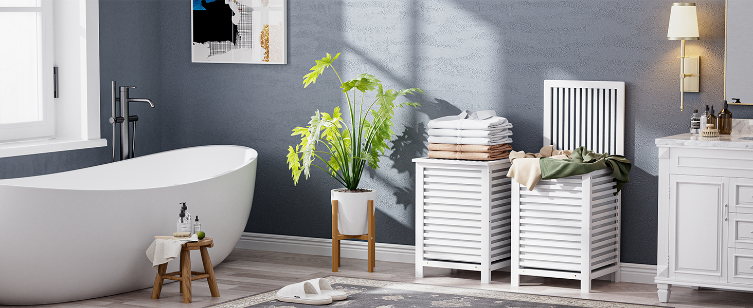 SMIBUY Великий кошик для білизни з бамбука з кришкою для зберігання одягу, іграшок та рушників (горіх) (білий)