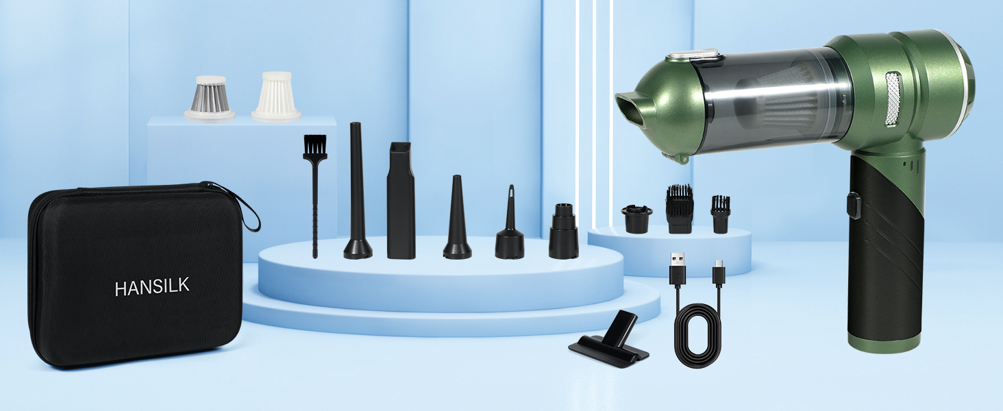 Акумуляторний ручний пилосос HANSILK 4 в 1, бездротовий автомобільний пилосос 25000Па, безщітковий двигун, 3 режими потужності, складаний міні-пилосос для авто, дому, диванів та шерсті тварин