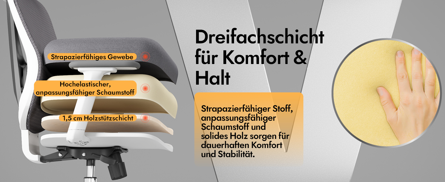 Ергономічне крісло для офісу та дому з 3D поперековою підтримкою та регульованими підлокітниками, біле