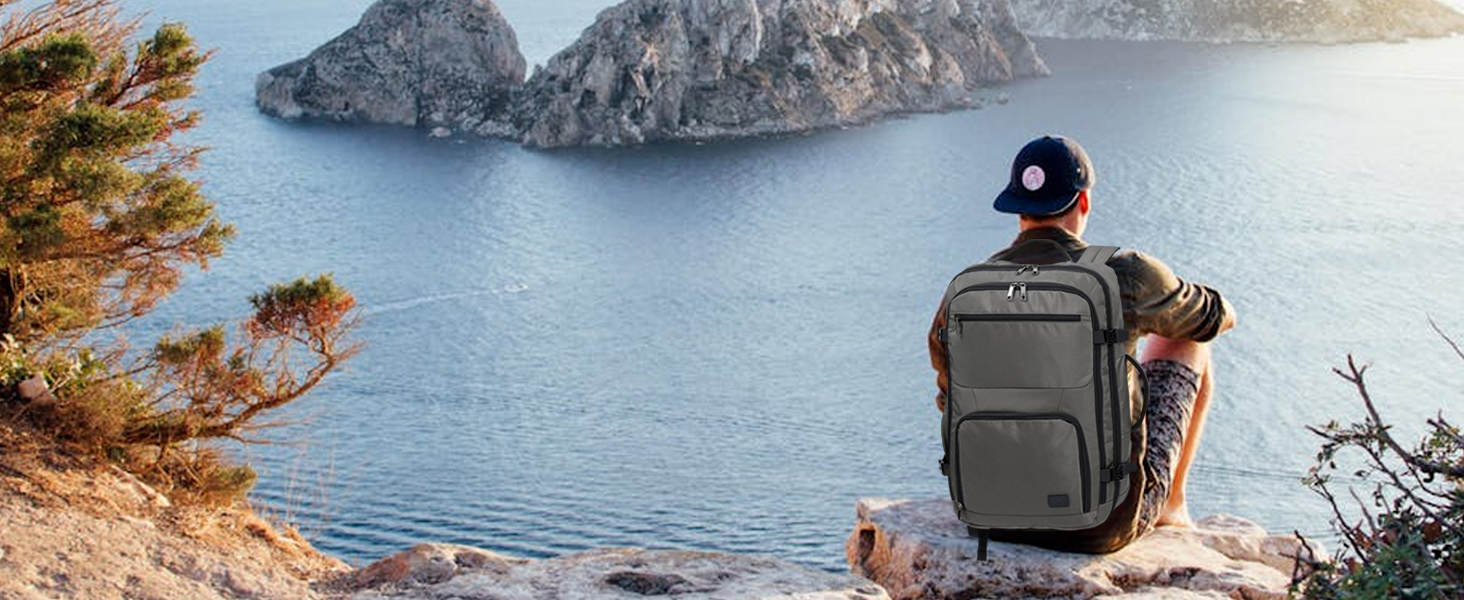 KONO Рюкзак для ручної поклажі в літак, великий, водонепроникний, 55 x 35 x 20 см, 38L, Cyangrau