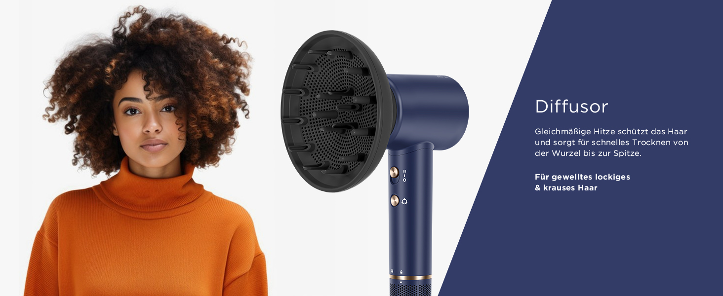 Фен для волосся PARWIN PRO BEAUTY Air-Sonic Hair Dryer, Фен з HD-LED дисплеєм, Фен з безщітковим двигуном 110 000 об/хв з низьким рівнем шуму, 2 шт. 32 мм Auto Wrap-Curler, повітряний потік 25 М/с для швидкого сушіння (прусський блакитний) Прусський Blue-pro