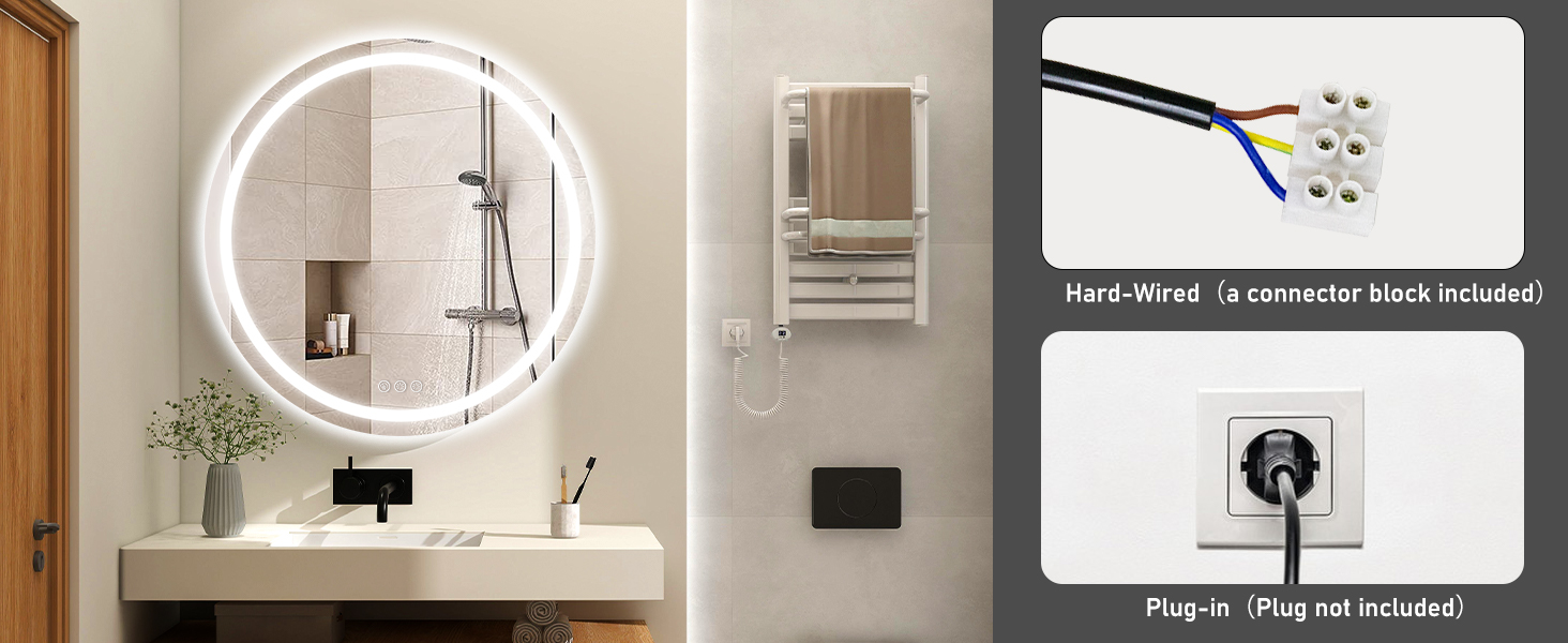 Дзеркало для ванної кімнати з підсвічуванням, 60 см, кругле, з антизапарюючим покриттям, диммер, 3 кольори світла, 60x60 см