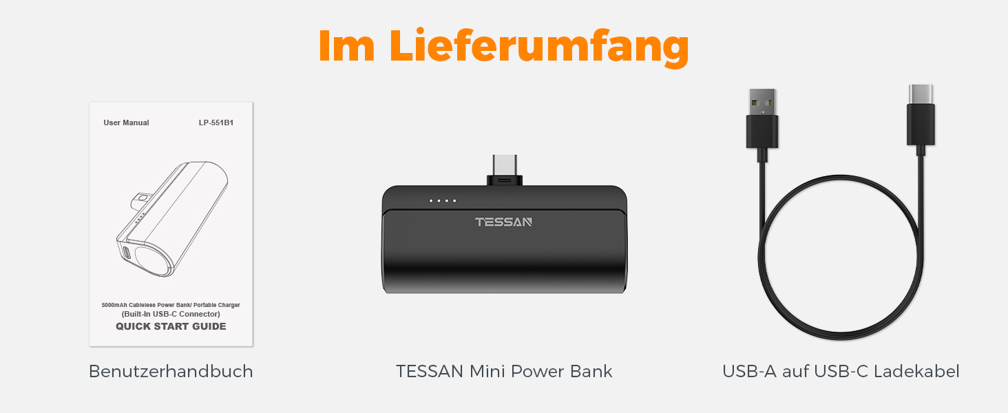 Вт для телефону/планшета, вбудований штекер, чорний, 5000mAh Mini USB C Power Bank, 10,5