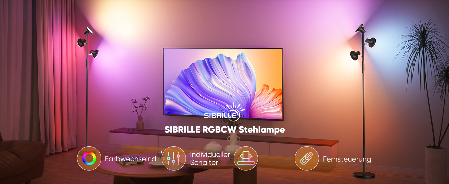 Торшер SIBRILLE LED 36W, з регулюванням яскравості 2500LM, 2700K-6500K, з пультом дистанційного керування, чорний (rgb)