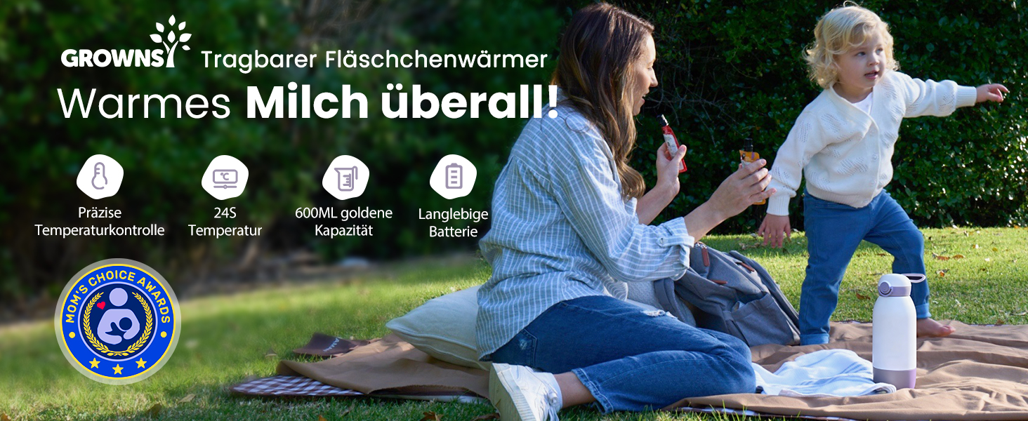 Підігрівач для пляшечок GROWNSY: портативний, для подорожей, 10000mAh, 600мл, точний контроль температури, рожевий/фіолетовий