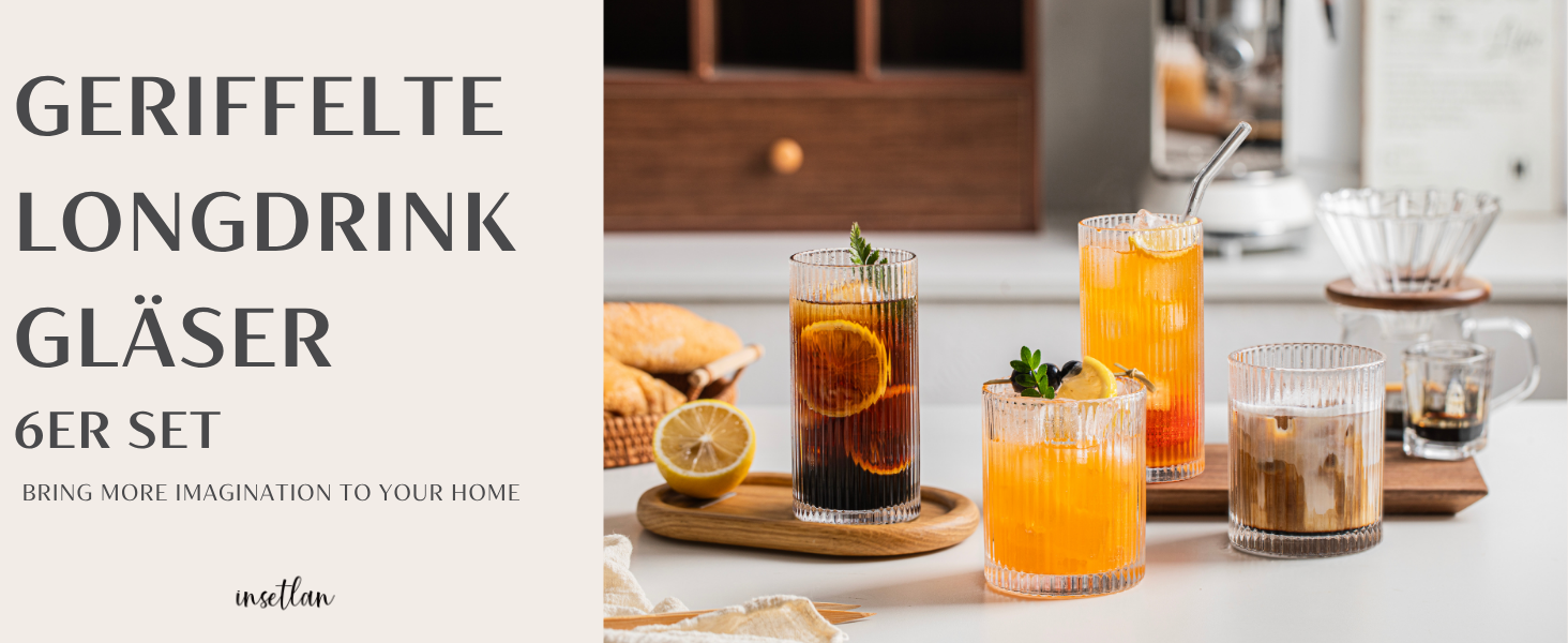Набір склянок INSETLAN 370мл (6 шт.) для напоїв: віскі, пива, соків, кави та коктейлів | Склянка Long Drink | Склянка для води | Склянка для напоїв | Можна мити в посудомийній машині