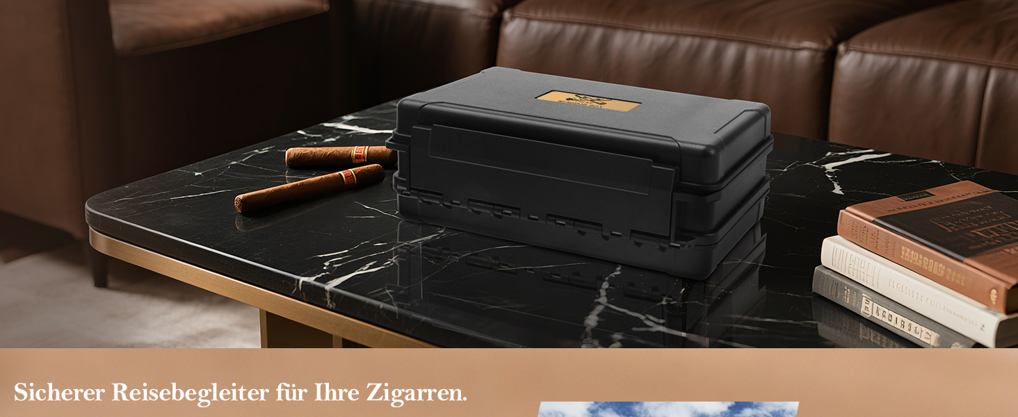 Портативний вологозберегаючий футляр для сигар на 5 сигар (50RG) з ножем, підставкою, гігрометром та зволожувачем, подарунковий набір для поціновувачів сигар (Чорний)