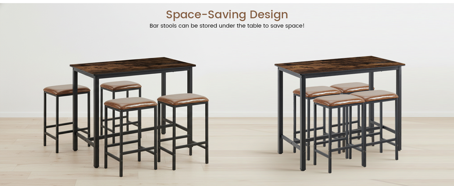 Набір барний стіл з табуретами: стіл (120x60x90.5 см) та 4 табурети (39x29x64.5 см), вінтажний дизайн, коричнево-чорний колір, для вітальні та кухні