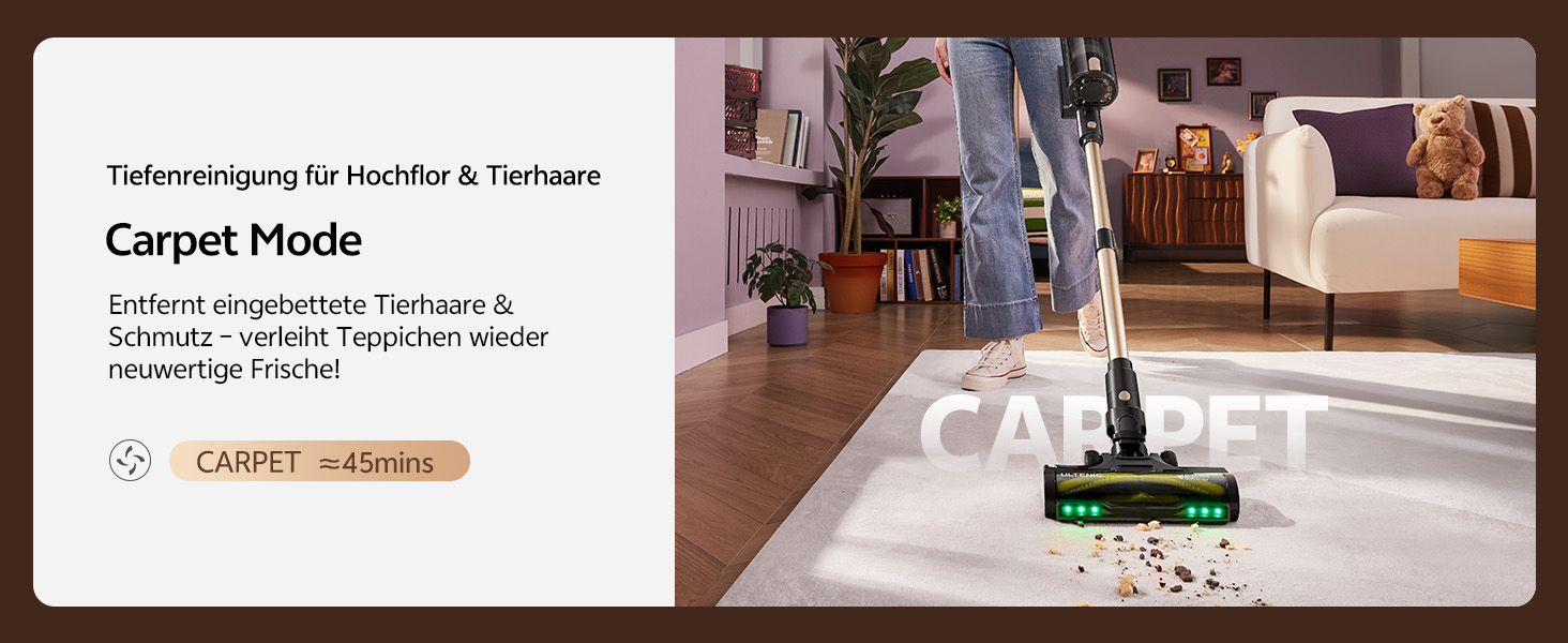 Бездротовий пилосос Ultenic з акумулятором, 50000Pa, 65 хв роботи, GreenEye, телескопічна труба, 6-ступенева фільтрація, антизаплутувальна щітка, для шерсті тварин/килимів/твердих поверхонь, колір шампань