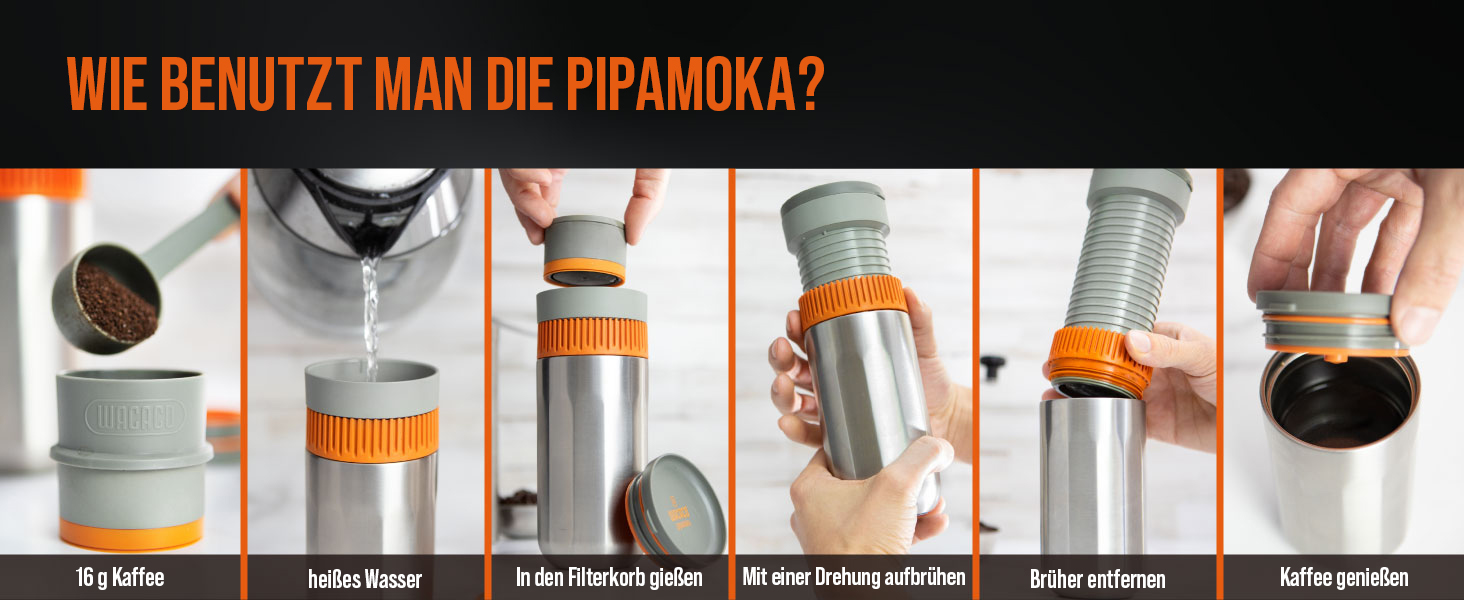 WACACO Pipamoka - портативна кавомашина для подорожей, ручна, з нержавіючої сталі, 300 мл