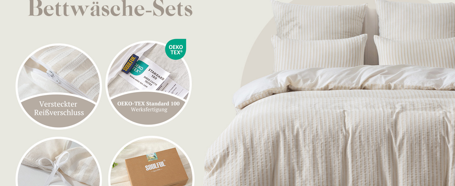 Набір постільної білизни SOULFUL 200x200, бавовна, смужка, жаккард, бавовна преміум-якість, сертифікат Öko-Tex 100, джинсовий блакитний (льон-сірий & білий), 2 шт. 40x80 см