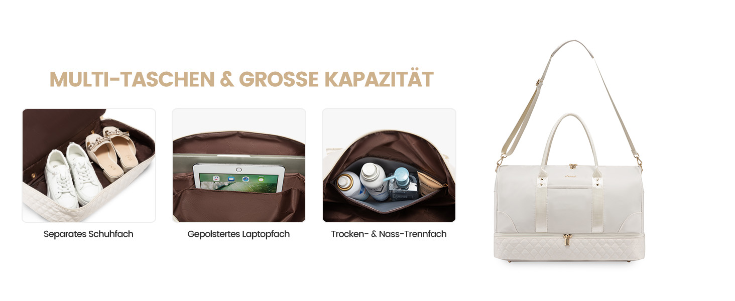 Сумка-мішок LOVEVOOK для подорожей: жіноча дорожня сумка-мішок з відділенням для взуття та мокрих речей, 2 шт. (35л, Beige & Khaki)