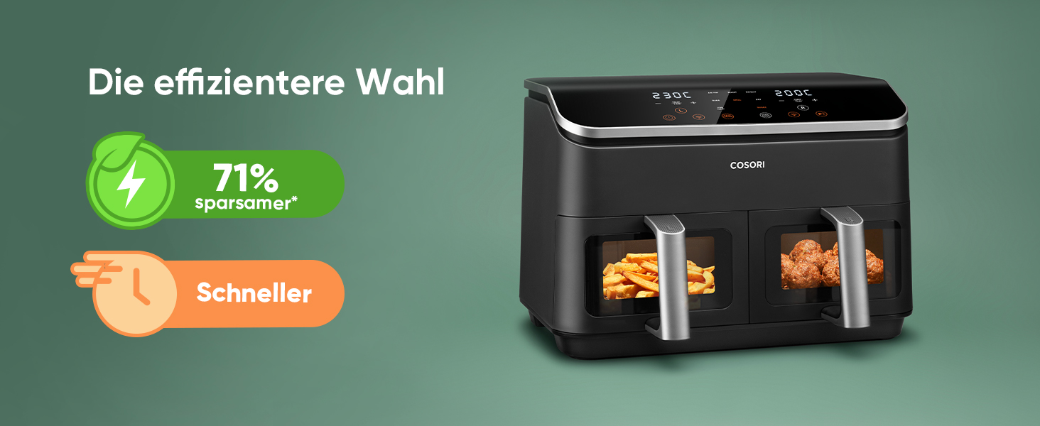 Фритюрниця без олії COSORI з 2 камерами, 8,5л, з вікном, сталевий внутрішній корпус