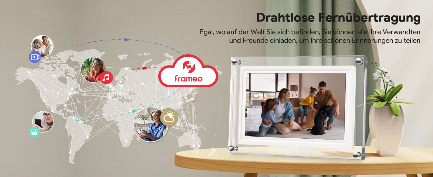 Цифрова фоторамка 15.6 дюймів з Wi-Fi, HD IPS сенсорний екран 1920x1080, 32ГБ пам'яті, підтримка Frameo App, автоматичний поворот зображення