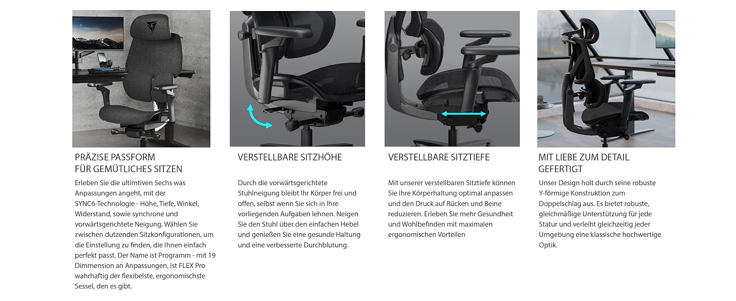 Ігровий крісло ThunderX3 Flex Pro Loft сірого кольору | Ергономічне офісне крісло з тканинною оббивкою, регулювання 19D, 5D підлокітники, механізм SYNC6, дихаюча тканина, для офісу та геймінгу