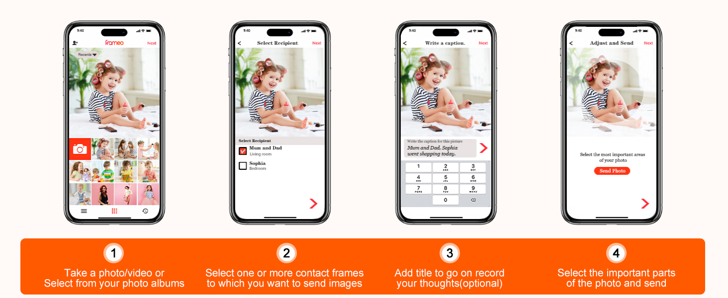 Цифровий фоторамка Frameo WLAN, 10.1 дюйми, LCD сенсорний екран 1280x800, 32GB, автоматичне обертання, підключення Wi-Fi, сумісний з додатком Frameo