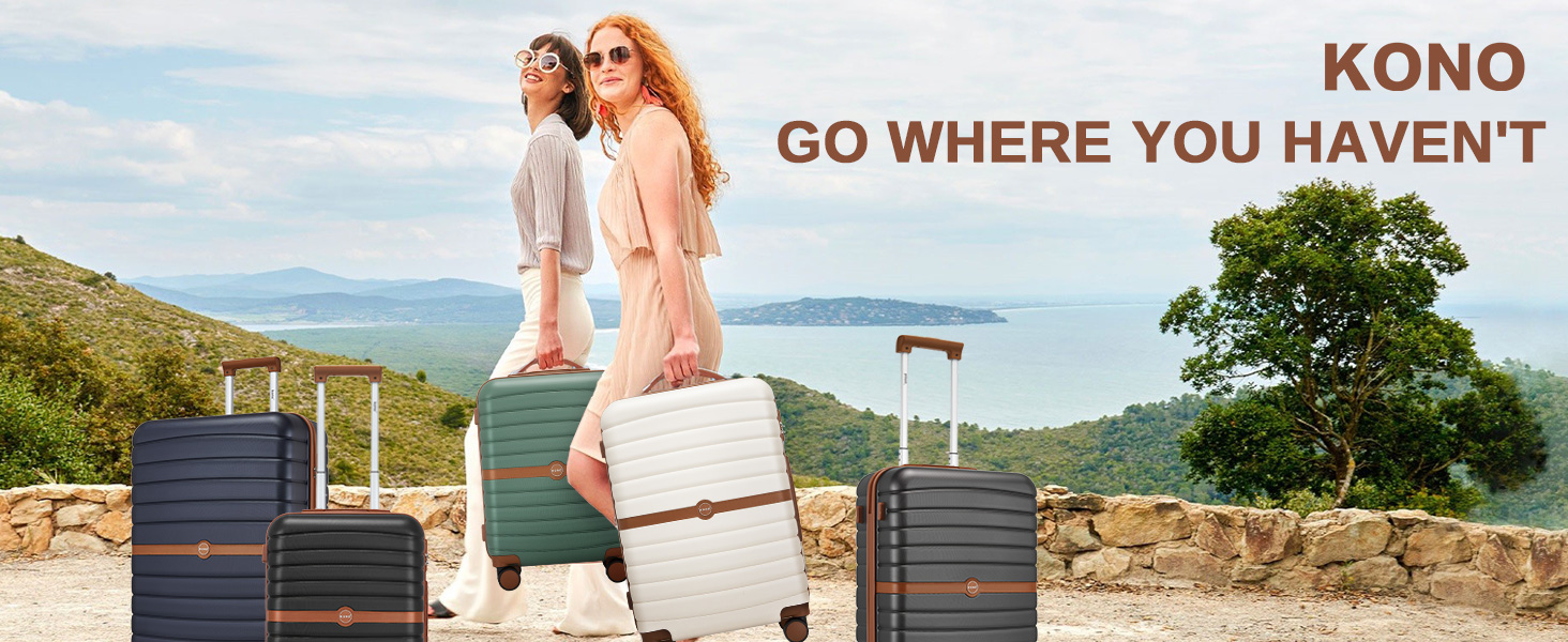 Чемодан KONO середнього розміру 66см з ABS+PC, з подвійними колесами та кодовим замком (Темно-зелений/Коричневий)